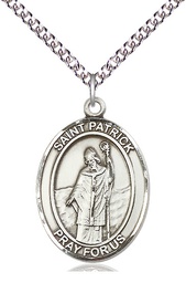 [7084SS/24SS] Sterling Silver Saint Patrick Pendant on a 24 inch Sterling Silver Heavy Curb chain