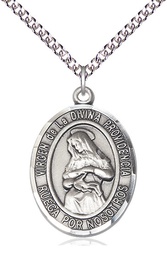 [7087SPSS/24SS] Sterling Silver Virgen de la Divina Pendant on a 24 inch Sterling Silver Heavy Curb chain