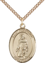 [7088GF/24GF] 14kt Gold Filled Saint Peregrine Laziosi Pendant on a 24 inch Gold Filled Heavy Curb chain