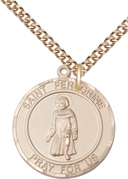 [7088RDGF/24GF] 14kt Gold Filled Saint Peregrine Pendant on a 24 inch Gold Filled Heavy Curb chain