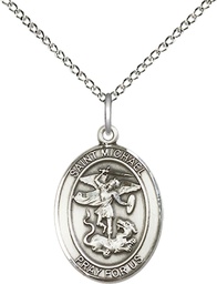 [8076SS/18SS] Sterling Silver Saint Michael the Archangel Pendant on a 18 inch Sterling Silver Light Curb chain