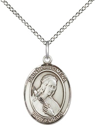 [8077SS/18SS] Sterling Silver Saint Philomena Pendant on a 18 inch Sterling Silver Light Curb chain