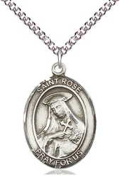 [7095SS/24SS] Sterling Silver Saint Rose of Lima Pendant on a 24 inch Sterling Silver Heavy Curb chain