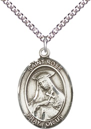 [7095SS/24SS] Sterling Silver Saint Rose of Lima Pendant on a 24 inch Sterling Silver Heavy Curb chain