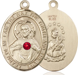 [7098GF-STN7] 14kt Gold Filled Scapular - Ruby Stone Medal with a 3mm Ruby Swarovski stone