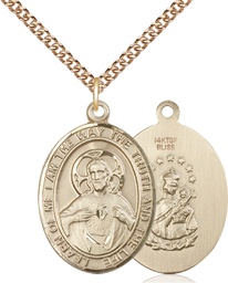 [7098GF/24GF] 14kt Gold Filled Scapular Pendant on a 24 inch Gold Filled Heavy Curb chain