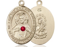 [7098KT-STN7] 14kt Gold Scapular - Ruby Stone Medal with a 3mm Ruby Swarovski stone
