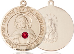 [7098RDKT-STN7] 14kt Gold Scapular - Ruby Stone Medal with a 3mm Ruby Swarovski stone