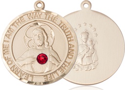 [7098RDKT-STN7] 14kt Gold Scapular - Ruby Stone Medal with a 3mm Ruby Swarovski stone