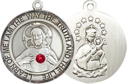 [7098RDSS-STN7] Sterling Silver Scapular - Ruby Stone Medal with a 3mm Ruby Swarovski stone