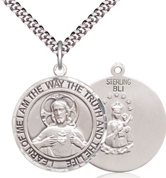 [7098RDSS/24S] Sterling Silver Scapular Pendant on a 24 inch Light Rhodium Heavy Curb chain