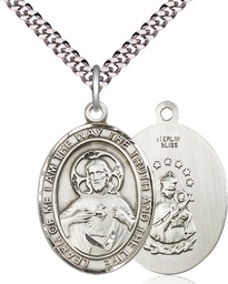 [7098SS/24S] Sterling Silver Scapular Pendant on a 24 inch Light Rhodium Heavy Curb chain