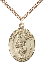 [7099GF/24GF] 14kt Gold Filled Saint Scholastica Pendant on a 24 inch Gold Filled Heavy Curb chain