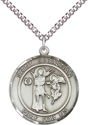 [7100RDSS/24SS] Sterling Silver Saint Sebastian Pendant on a 24 inch Sterling Silver Heavy Curb chain
