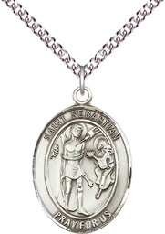 [7100SS/24SS] Sterling Silver Saint Sebastian Pendant on a 24 inch Sterling Silver Heavy Curb chain
