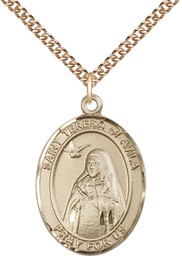 [7102GF/24GF] 14kt Gold Filled Saint Teresa of Avila Pendant on a 24 inch Gold Filled Heavy Curb chain