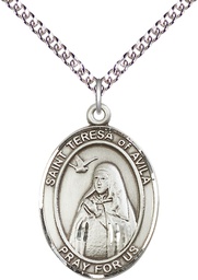 [7102SS/24SS] Sterling Silver Saint Teresa of Avila Pendant on a 24 inch Sterling Silver Heavy Curb chain