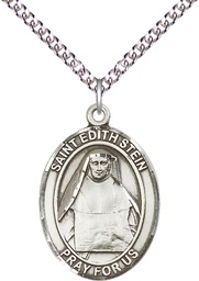 [7103SS/24SS] Sterling Silver Saint Edith Stein Pendant on a 24 inch Sterling Silver Heavy Curb chain