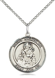 [8080RDSS/18SS] Sterling Silver Saint Nicholas Pendant on a 18 inch Sterling Silver Light Curb chain