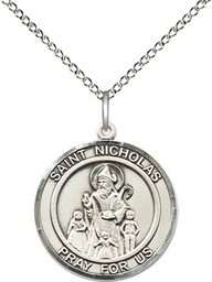 [8080RDSS/18SS] Sterling Silver Saint Nicholas Pendant on a 18 inch Sterling Silver Light Curb chain