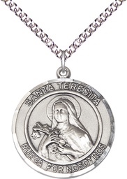 [7106RDSPSS/24SS] Sterling Silver Santa Teresita Pendant on a 24 inch Sterling Silver Heavy Curb chain