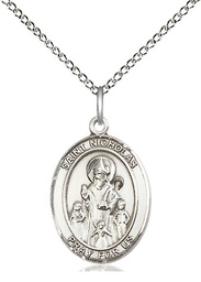 [8080SS/18SS] Sterling Silver Saint Nicholas Pendant on a 18 inch Sterling Silver Light Curb chain