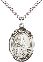 [7110SS/24SS] Sterling Silver Saint Veronica Pendant on a 24 inch Sterling Silver Heavy Curb chain