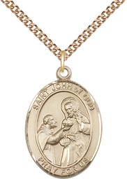 [7112GF/24GF] 14kt Gold Filled Saint John of God Pendant on a 24 inch Gold Filled Heavy Curb chain