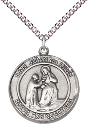 [7112RDSPSS/24SS] Sterling Silver San Juan de Dios Pendant on a 24 inch Sterling Silver Heavy Curb chain
