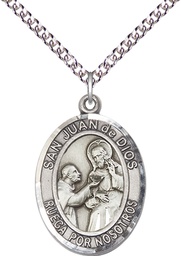 [7112SPSS/24SS] Sterling Silver San Juan de Dios Pendant on a 24 inch Sterling Silver Heavy Curb chain