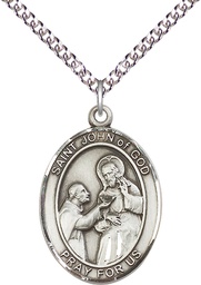 [7112SS/24SS] Sterling Silver Saint John of God Pendant on a 24 inch Sterling Silver Heavy Curb chain
