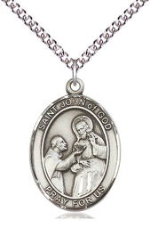 [7112SS/24SS] Sterling Silver Saint John of God Pendant on a 24 inch Sterling Silver Heavy Curb chain