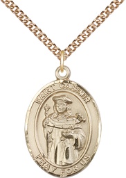 [7113GF/24GF] 14kt Gold Filled Saint Casimir of Poland Pendant on a 24 inch Gold Filled Heavy Curb chain