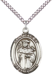 [7113SS/24SS] Sterling Silver Saint Casimir of Poland Pendant on a 24 inch Sterling Silver Heavy Curb chain