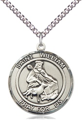 [7114RDSS/24SS] Sterling Silver Saint William of Rochester Pendant on a 24 inch Sterling Silver Heavy Curb chain