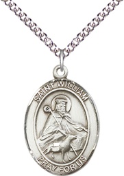 [7114SS/24SS] Sterling Silver Saint William of Rochester Pendant on a 24 inch Sterling Silver Heavy Curb chain