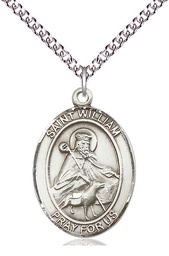 [7114SS/24SS] Sterling Silver Saint William of Rochester Pendant on a 24 inch Sterling Silver Heavy Curb chain