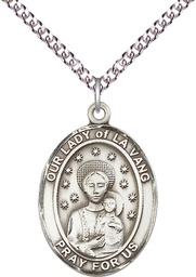 [7115SS/24SS] Sterling Silver Our Lady of la Vang Pendant on a 24 inch Sterling Silver Heavy Curb chain
