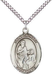[7116SS/24SS] Sterling Silver Saint Zachary Pendant on a 24 inch Sterling Silver Heavy Curb chain