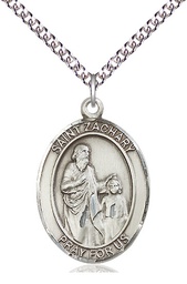 [7116SS/24SS] Sterling Silver Saint Zachary Pendant on a 24 inch Sterling Silver Heavy Curb chain
