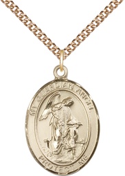 [7118GF/24GF] 14kt Gold Filled Guardian Angel w/Child Pendant on a 24 inch Gold Filled Heavy Curb chain