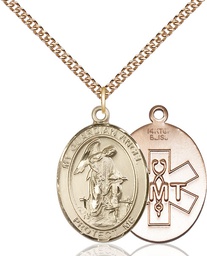 [7118GF10/24GF] 14kt Gold Filled Guardian Angel EMT Pendant on a 24 inch Gold Filled Heavy Curb chain