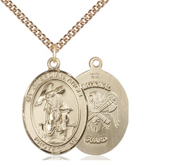 [7118GF5/24GF] 14kt Gold Filled Guardian Angel National Guard Pendant on a 24 inch Gold Filled Heavy Curb chain