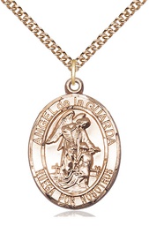 [7118SPGF/24GF] 14kt Gold Filled Angel de la Guarda Pendant on a 24 inch Gold Filled Heavy Curb chain