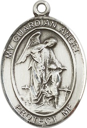 [7118SS] Sterling Silver Guardian Angel w/Child Medal