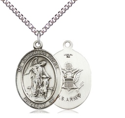 [7118SS2/24SS] Sterling Silver Guardian Angel Army Pendant on a 24 inch Sterling Silver Heavy Curb chain