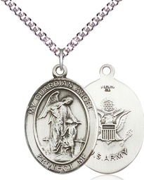 [7118SS2/24SS] Sterling Silver Guardian Angel Army Pendant on a 24 inch Sterling Silver Heavy Curb chain