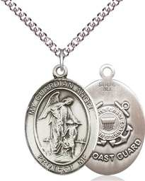 [7118SS3/24SS] Sterling Silver Guardian Angel Coast Guard Pendant on a 24 inch Sterling Silver Heavy Curb chain