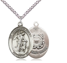 [7118SS3/24SS] Sterling Silver Guardian Angel Coast Guard Pendant on a 24 inch Sterling Silver Heavy Curb chain