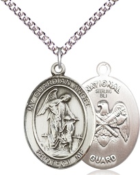 [7118SS5/24SS] Sterling Silver Guardian Angel National Guard Pendant on a 24 inch Sterling Silver Heavy Curb chain